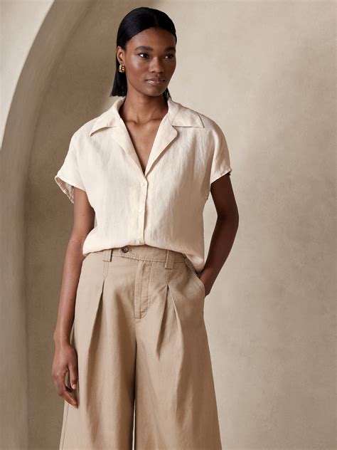 Clara Linen Short Sleeve Shirt Banana Republic