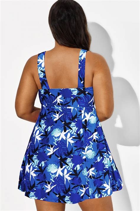 Elegant Wide Strap Printed V Neck Swimdress Meet Curve Meet Curve