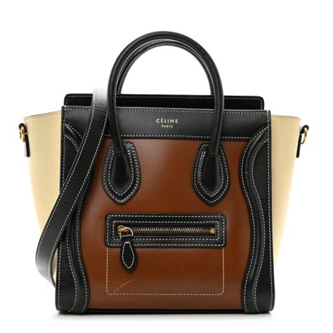 Celine Smooth Calfskin Suede Nano Tri Color Luggage Chestnut