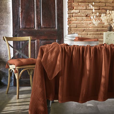 Lot de 3 serviettes gaze de coton 40 x 40 cm Gaïa Terracotta Linge