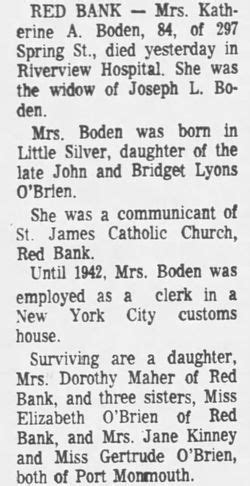 Katherine A O Brien Boden 1885 1969 Mémorial Find a Grave