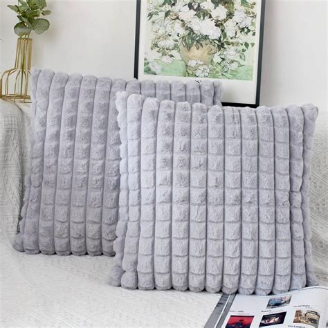 Oyimua Fluffy Silver Grey Cushion Covers 50cm X 50cm Faux Fur Cushion