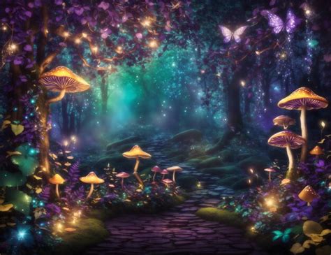 Premium AI Image | Enchanted Forest Background with Fairies Glowing ...