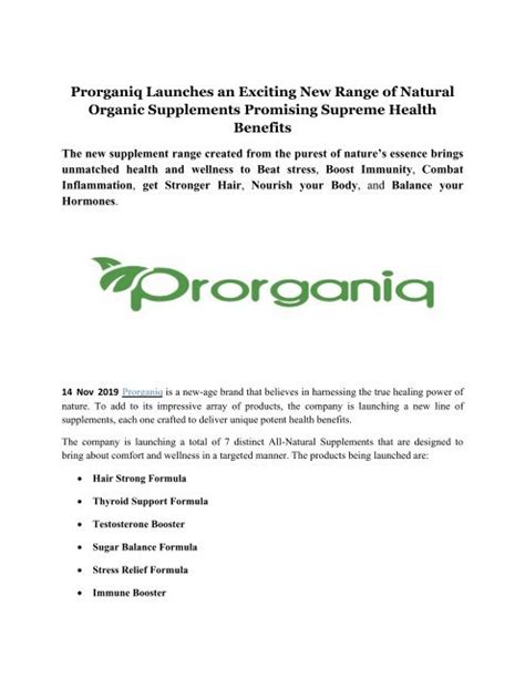 Prorganiq Launches An Exciting New Range Of Natural Organic Supplements