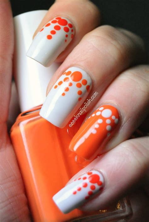 Orange And White Polka Dots Nail Art Orange Nail Art Dot Nail Art