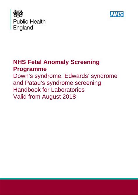 PDF NHS Fetal Anomaly Screening Programme Laboratory Handbook