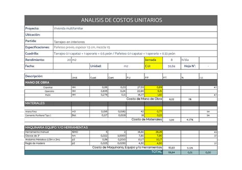 Grupo Analisis De Costos Unitarios Proyecto Vivienda