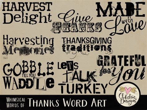 Thanksgiving Word Art Clipart, Digital Scrapbook Word Art Clip Art ...