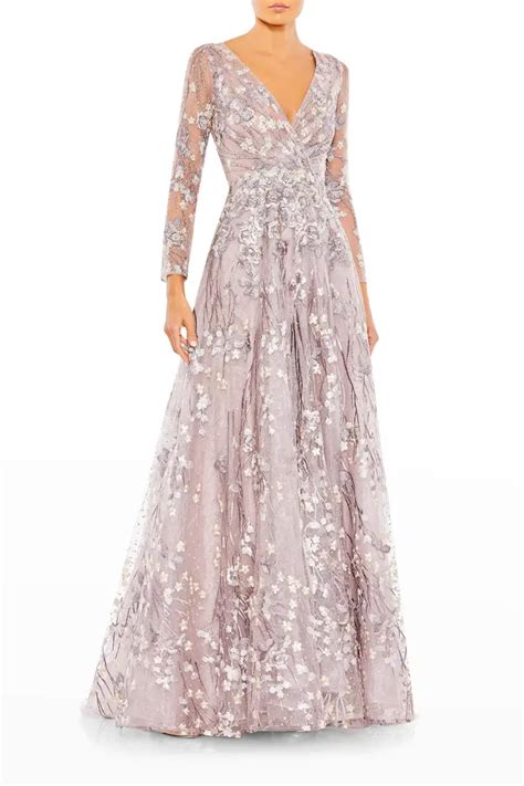 T36qk Mac Duggal Sequin Floral Patterned Illusion Gown Vestidos