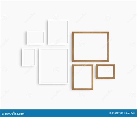 Gallery Wall Mockup Set White And Cherry Wood Frames Clean Modern