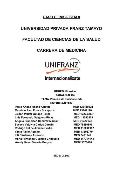 Caso clínico Sem8 Informe CASO CLÍNICO SEM 8 UNIVERSIDAD PRIVADA