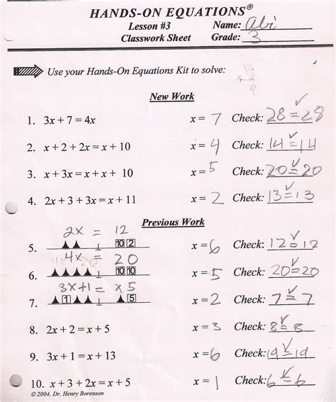 Hands On Equations Lesson 1 Tessshebaylo