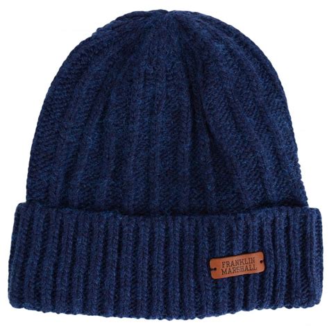 Franklin And Marshall Ribbed Beanie Blue Melange Hat Accessories From