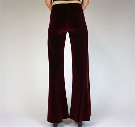 Plain Velvet Flares Wide Leg Burgundy Plum Wine Flare Street