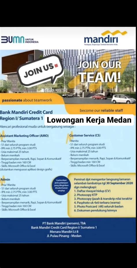 Lowongan Kerja BUMN PT Bank Mandiri Persero Tbk Medan Oktober 2020