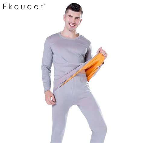 Ekouaer Thermal Underwear Mens Long Johns Men Autumn Winter Shirt Pants 2 Piece Set Warm Thick