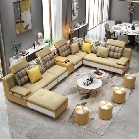 Luxury Modern U Shaped Sectional Fabric Sofa Set With Ottoman Online