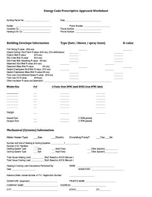 Fillable Online Energy Code Prescriptive Approach Worksheet Fax Email