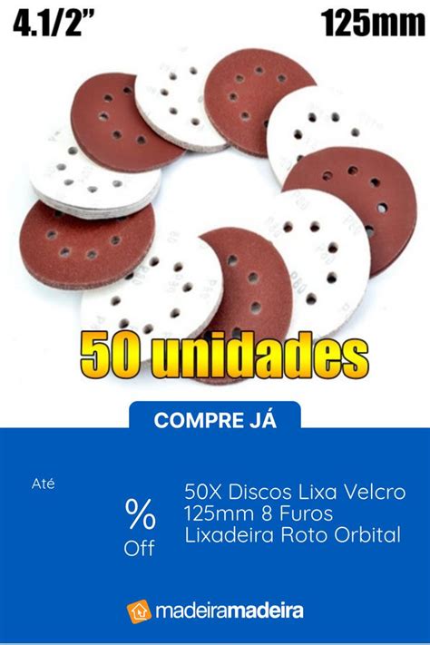 50X Discos Lixa Velcro 125mm 8 Furos Lixadeira Roto Orbital