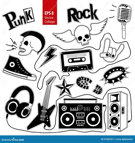 Punk Rock Music Vector Set On White Background Design Elements