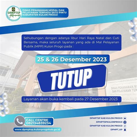 DPMPTSP Libur Natal Dan Cuti Bersama MPP Tutup Sementara