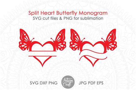 Split Heart Monogram Svg Frame Svg Graphic By Artisan Craft Svg