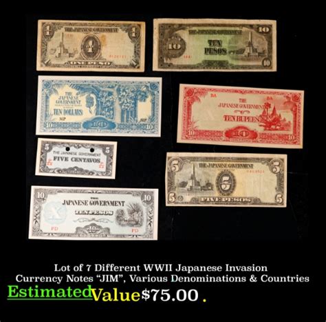 Lot Of 5 Different Wwii Japanese Invasion Currency Notes Jim Various