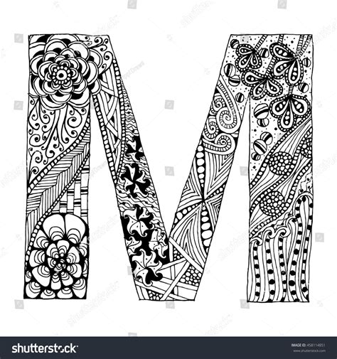 Zentangle Stylized Alphabet Letter M Doodle Image Vectorielle De