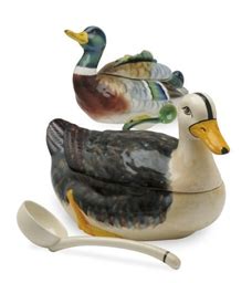 Two Italian Ceramic Duck Form Tureens And Covers And A Portugese Duck