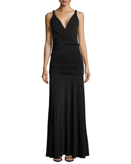 Halston Heritage Twisted Ruched Jersey Gown Black