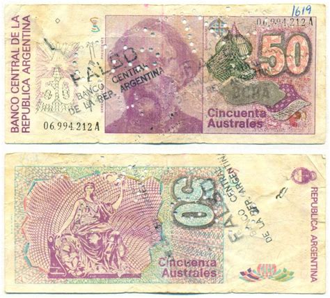 ARGENTINA COUNTERFEIT NOTE 50 AUSTRALES 1986 PAMPILLO CONCEPCION