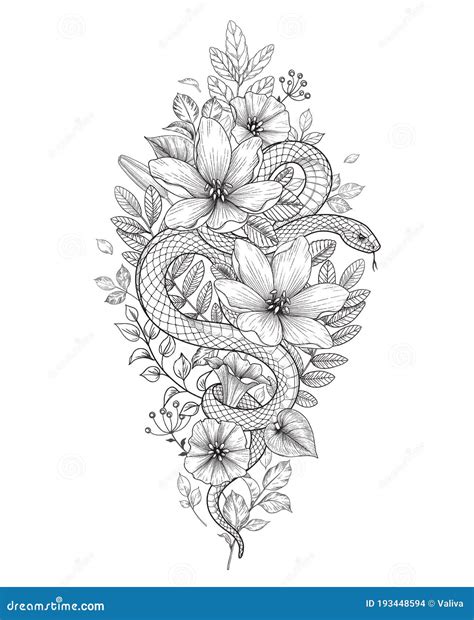 Vector Twisted Snake And Wild Flowers Stock Vector Illustration Of