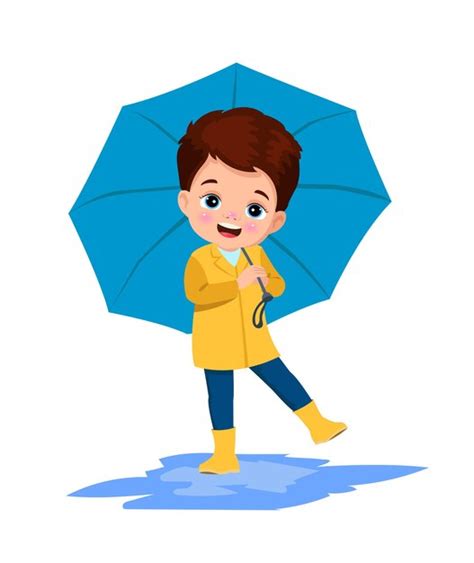 Premium Vector Cute Boy Wearing A Raincoat Holding An Umbrella