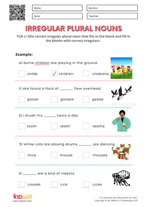 Regular And Irregular Plural Nouns Worksheets