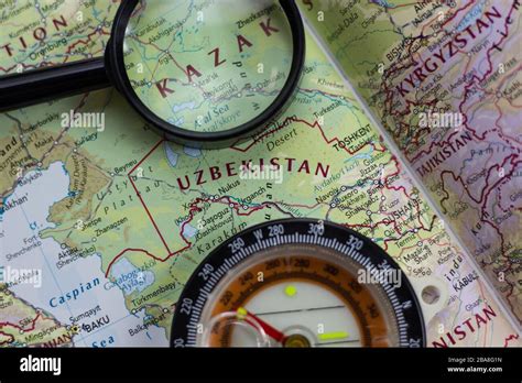 Uzbekistan On The Map Of The World Or Atlas Stock Photo Alamy