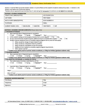 Fillable Online Ic Uci UCI International Center Academic Status