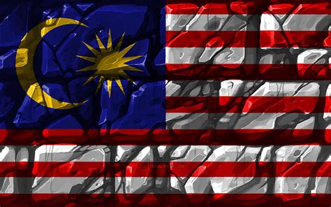 Malaysian Flag Brickwall Asian Countries National Symbols Flag Of