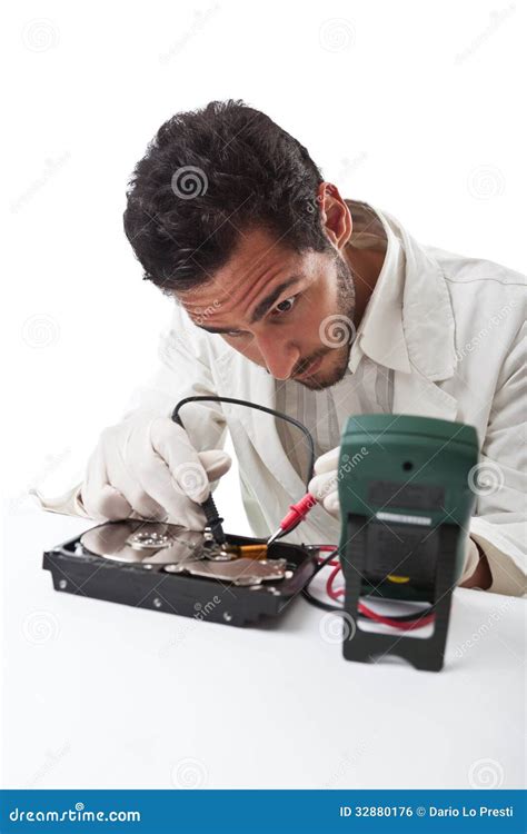 Technician Repairing A Hard Disk Stock Photo Image Of Load Impedance