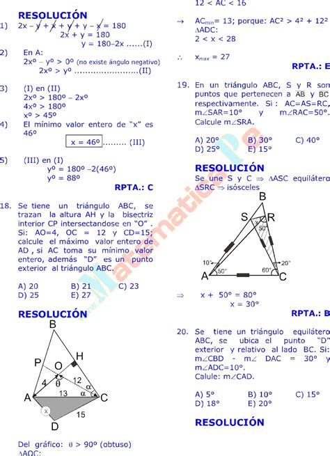 Los TriÁngulos Y Sus Propiedades Ejercicios Resueltos De GeometrÍa Plana Preuniversitaria En Pdf