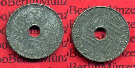 5 Pfennig Gelocht Kursmünze Reichskreditkassen 5 Pfennig 1940 A Zink