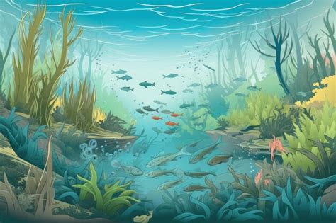 Premium Ai Image Freshwater Ecosystem With Schools Of Fish Swimming