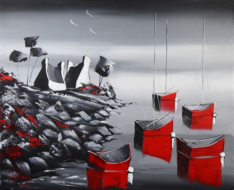 Les Barques Rouges Peinture Par Jpdouchez Artmajeur