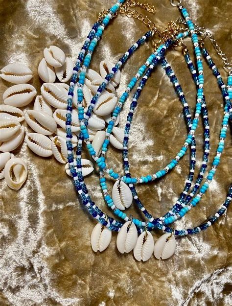 Ombre Ocean Blue Shell Necklace Beaded Shell Necklace Etsy Uk In