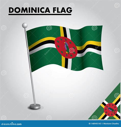 Bandera Nacional De La Bandera De Dominica De Dominica En Un Polo Ilustración Del Vector