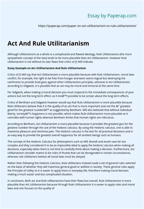 Act And Rule Utilitarianism Free Essay Example