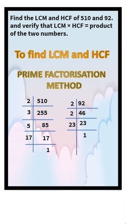 Hcf And Lcm Of 510 And 92shortsrealnumbers Hcflcm Youtube