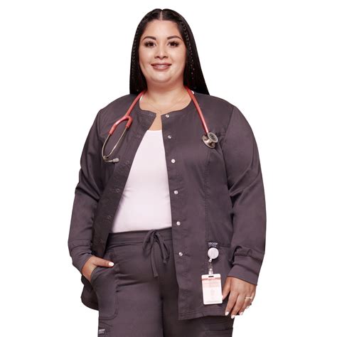 Revolution By Cherokee Workwear Womens Snap Front Solid Scrub Jacket Poa Gear