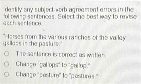 Solved Identify Any Subject Verb Agreement Errors In The Following