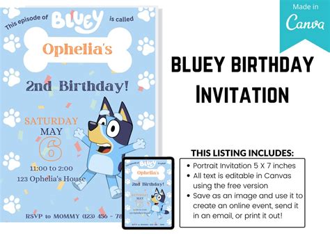 Editable Bluey Birthday Invitation Etsy