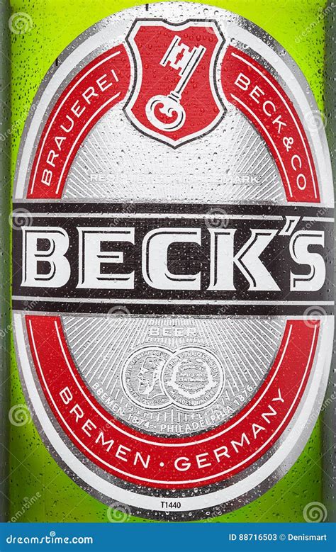 LONDON, UK - MARCH 15, 2017: Bottle Close Up Logo Of Becks Beer On ...